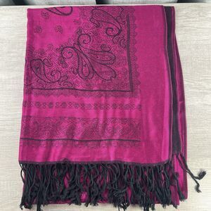 100% Pashima Purple Paisley Fringed Scarf Shawl 27" x 70" Bohemian Persian India